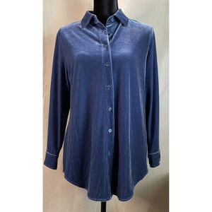 Soft Surroundings Navy Velvet Boyfriend Shirt Top Button Up Long Sleeve PXS‎ NEW